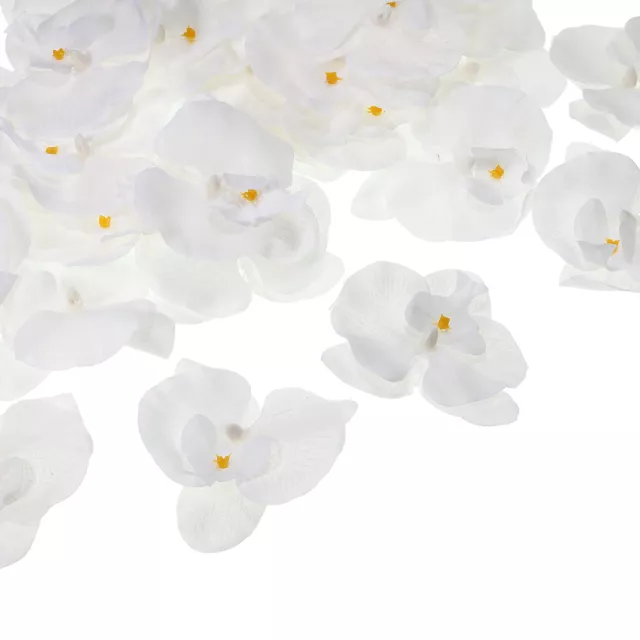 3.5" Artificial Orquídea Flores Cabezas, 40pzs Seda Falsa Orquídeas, Puro Blanco