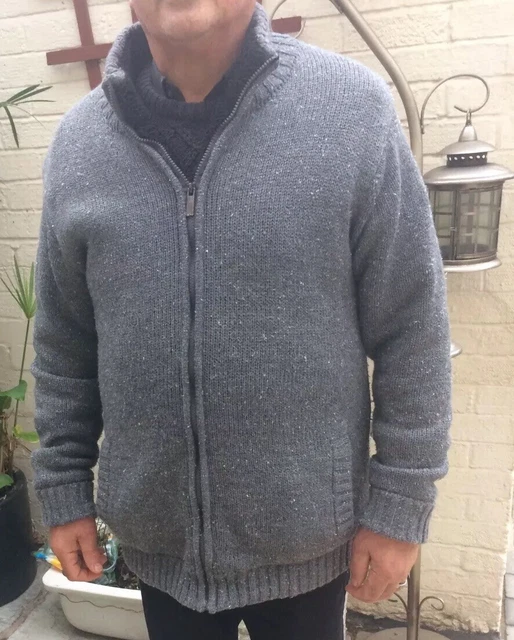 MENS XL LIVERGY Grey Flecked Knitted Fleece Lined Zipped Jacket