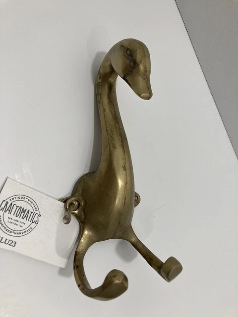 Vintage Brass Duck Wall Towel Apron Coat Hat Double Hook Hanger