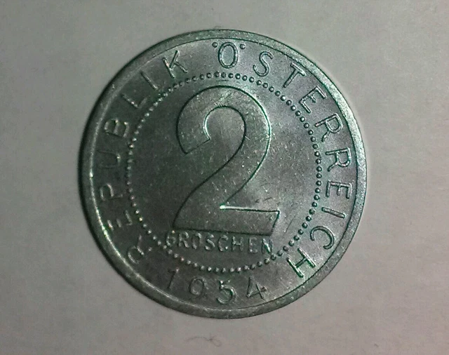 1954 Austria 2 Groschen Aluminum Coin Km-2876 Choice Au/Unc. !! Ships $3.99 Usa