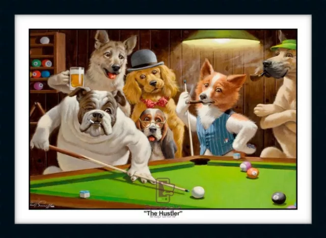 ARTHUR SARNOFF DOGS 9 TITLES PLAYING POOL POKER CARDS SLOTS 24x36" PRINT/FRAMED