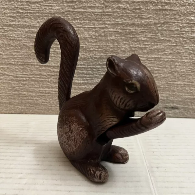Vintage Cast Iron Squirrel Nutcracker Rustic Brown Primitive Decor 5.5" RARE EUC