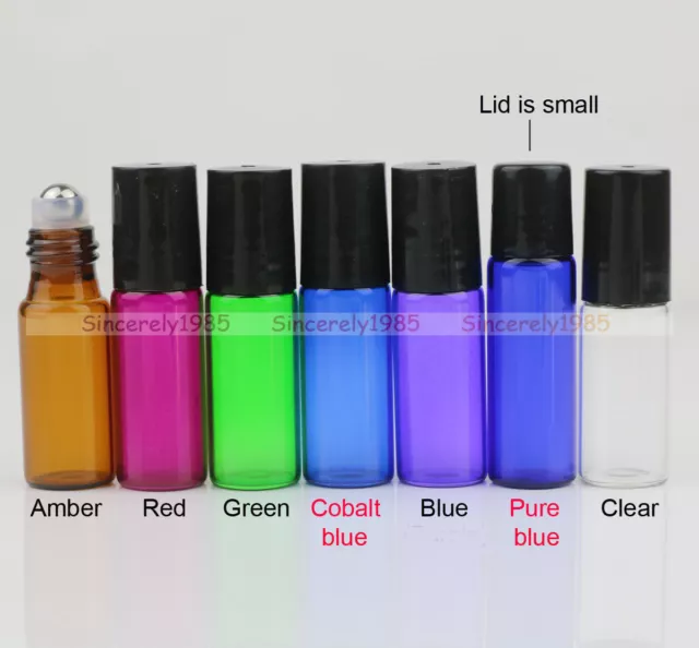 2X~100X Empty 1ml 2ml 5ml Glass Roll On Bottles Metal Roller Ball Essential Oils 3