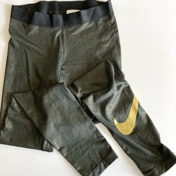 Nike Pro Sparkle leggings medium tight run black gold metallic leggings medium