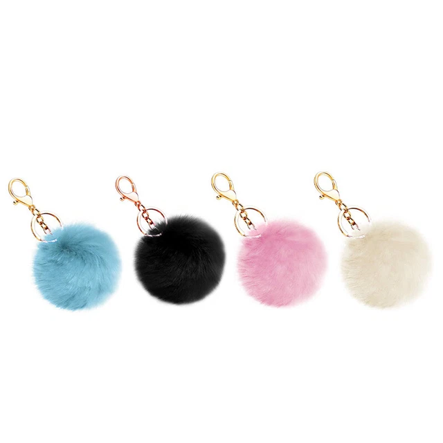 8 cm Faux Rex Rabbit Pom-pom Anello Chiavi Borsa Donna Auto Portachiavi Borsa Ornamento AF