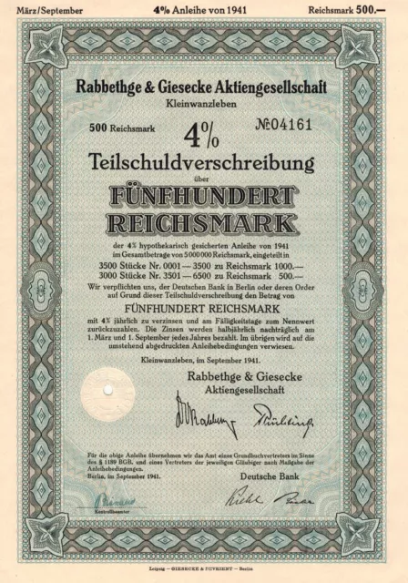 Rabbethge & Giesecke AG - Faltbogen aus 1941 - KWS Einbeck Saat - 500 RM -