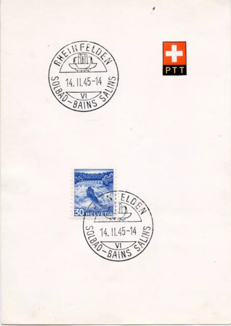 Sur Feuillet Depliant // Ptt // Helvetia Suisse Oblitere Eheinfelden 14/11/1945