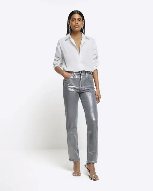 River Island Womens Silver Denim Slim Jeans 6 S