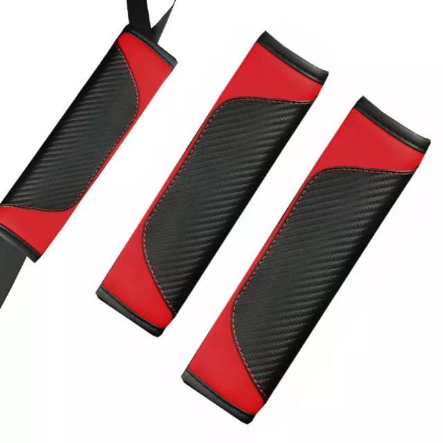 2x Red Carbon Fiber Protector Cushion Shoulder Guard In-Car Seat Belt Pad Cover