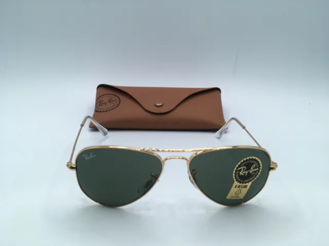 Ray Ban AVIATOR EXTRA SMALL Unisex Gold Frame Crystal Green Lens Sunglasses 52MM