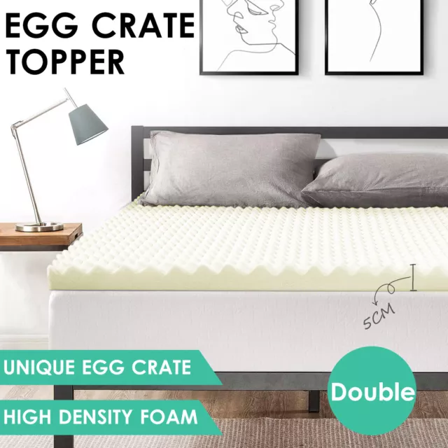 Egg Crate Mattress Topper High Density Foam Underlay Protector - 5cm - Double