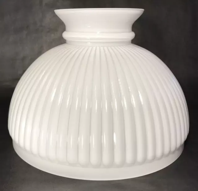 New 10" Clear Over Opal White Cased Glass Ribbed Student Lamp Shade #SH000C