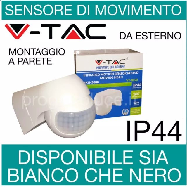 Sensore Di Movimento Pir Ad Infrarossi A Parete Per Esterno 230V V-Tac Vt-8028