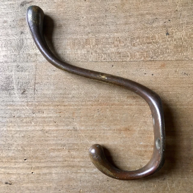 Antique Brass Double Coat Hook Victorian Original Reclaimed Vintage Old c.1900’s