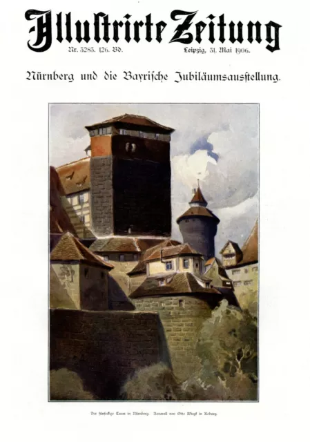 Der fünfeckige Turm in Nürnberg XL Kunstdruck 1906 von Otto Wiegk Coburg
