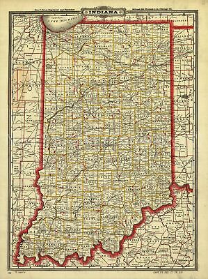 1888 Map | Township and Railroad Map of Indiana | Vintage Indiana Map Reproducti 2