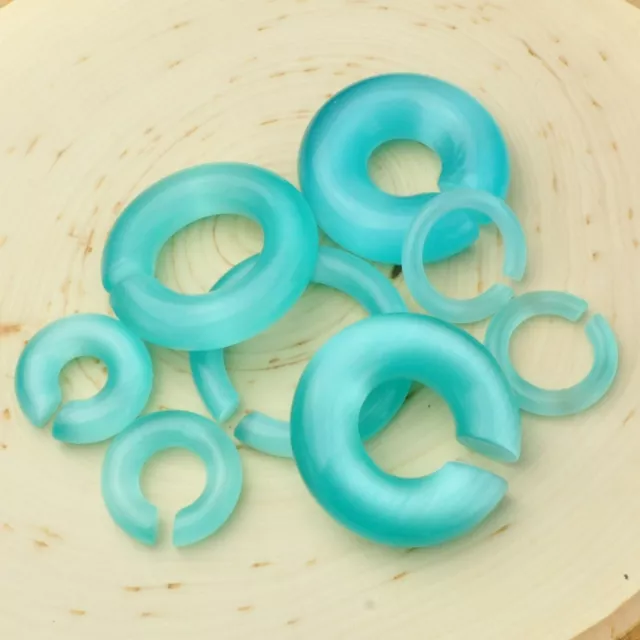 Pair Genuine Aqua Cat Eye Hoops Plugs Organic Natural Polished Stone Ear Gauges