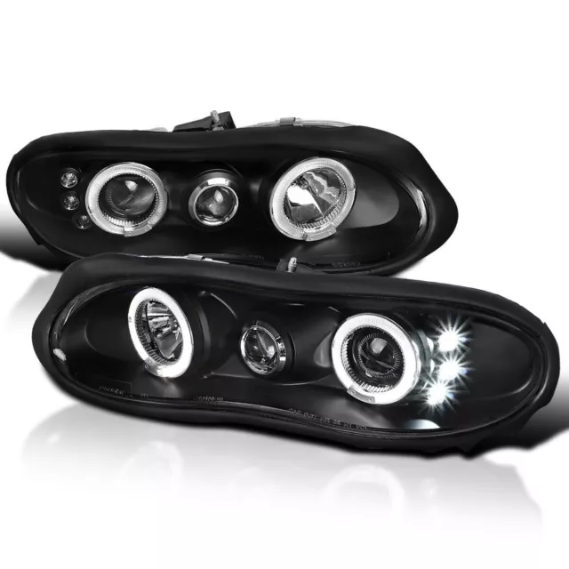 Black Fits 1998-2002 Chevy Camaro Led Halo Projector Headlights Lamps Left+Right