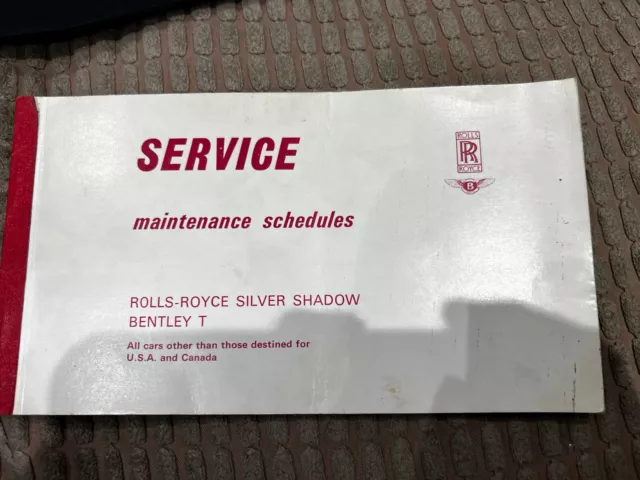 1969 Rolls Royce Silver Shadow Bentley T Car Maintenance Service Log Book