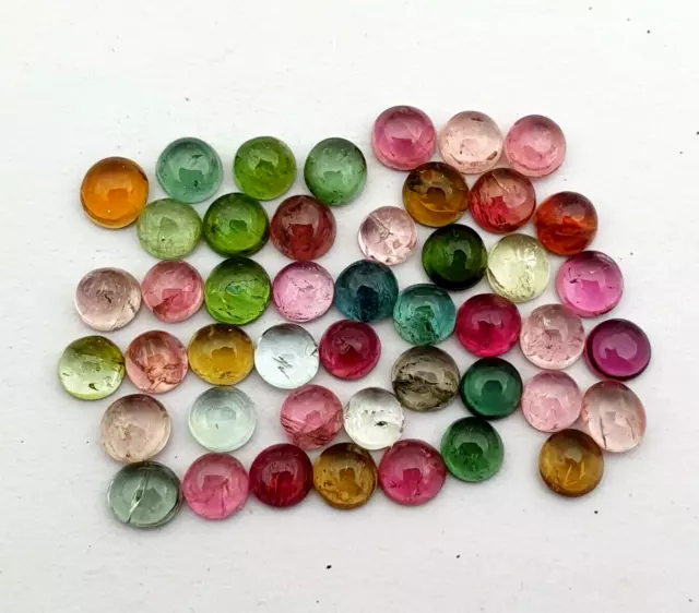 Natural Multi Tourmaline Round Cabochon Loose Gemstone Lot 47 Pcs 3.50 MM 10 CT