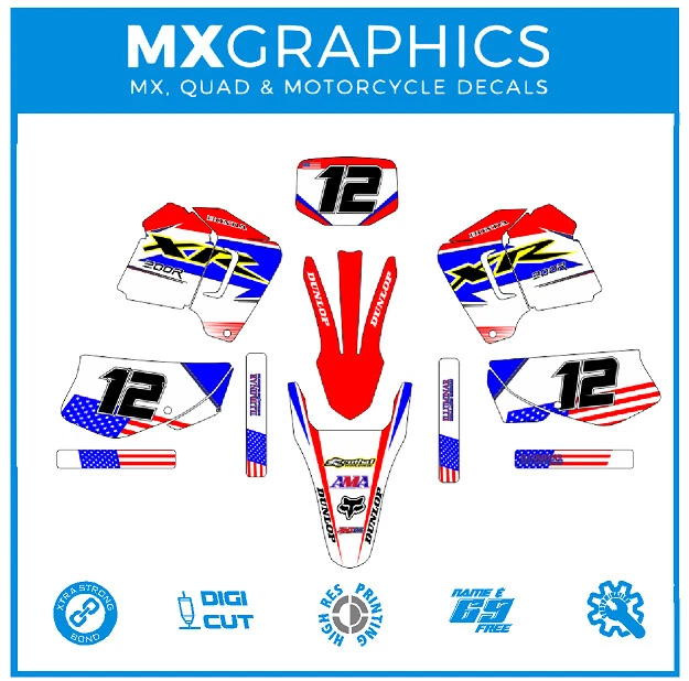 🔴  Honda XR 200 xr200  FREE Name & No. Motorcycle Decals Graphics Stickers Red