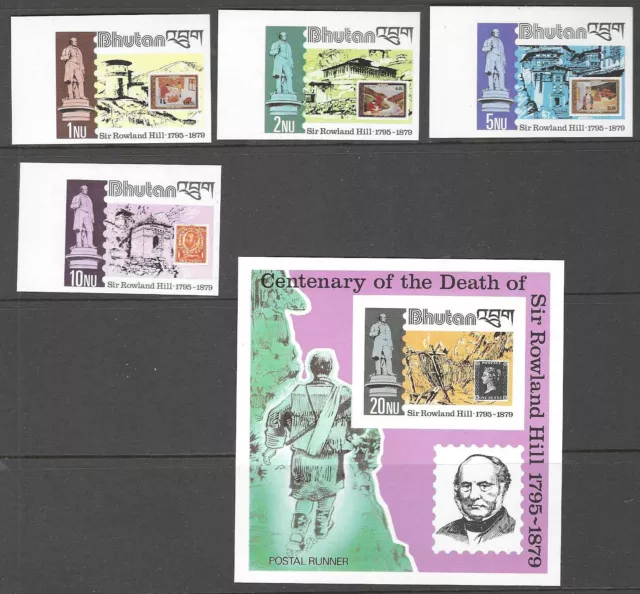 BHUTAN : 1980 Rowland Hill Centenary  set + M.Shhet IMPERF SH 428-31 +MS432 MNH