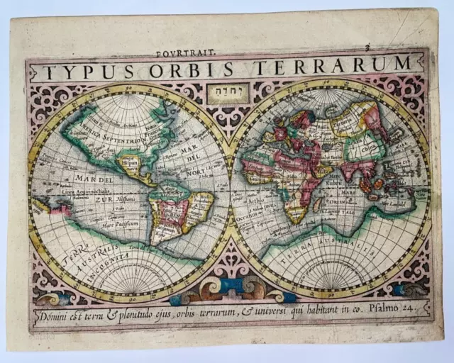 World Map 1613 Mercator Hondius Atlas Minor Nice Unusual Antique Map