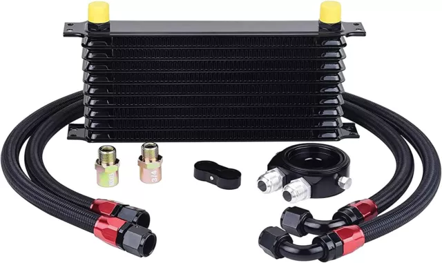 Universal 10 Row AN10 Aluminum Transmission Engine Oil Cooler+Filter Adapter Kit