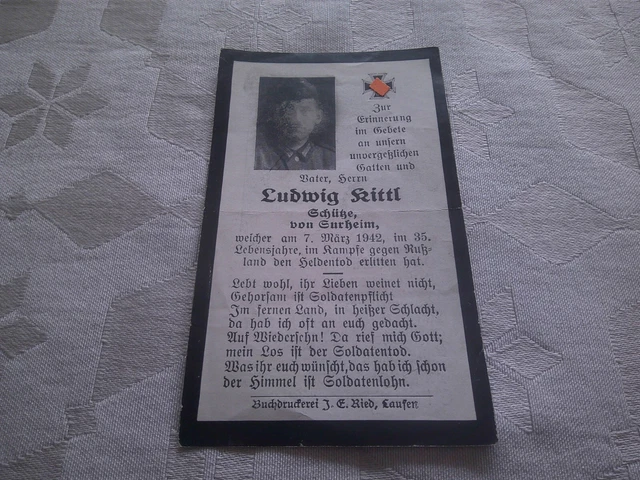 Sterbebild 2.WK,Schütze, gef. 7.3.1942 in Rußland