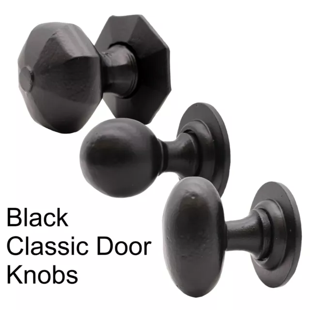 Black Iron Door Knobs Cast Oval Round Octagonal Hexagonal Tudor Rim Or Mortice