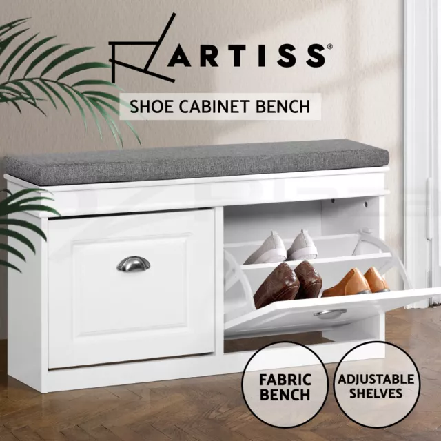 Artiss Shoe Cabinet Bench Shoes Storage Rack Organiser Drawer White Shelf Drawer