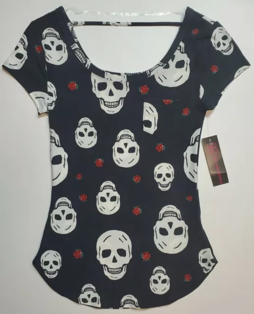 NO BOUNDARIES NOBO Pocket Scoop Tee T Shirt Skull Roses Halloween XS M L XL  XXL $12.95 - PicClick