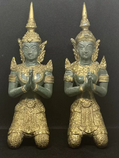 Vintage/Antique Thai Brass/ Bronze Teppanom Kneeling Angel Buddha Figure 7" High