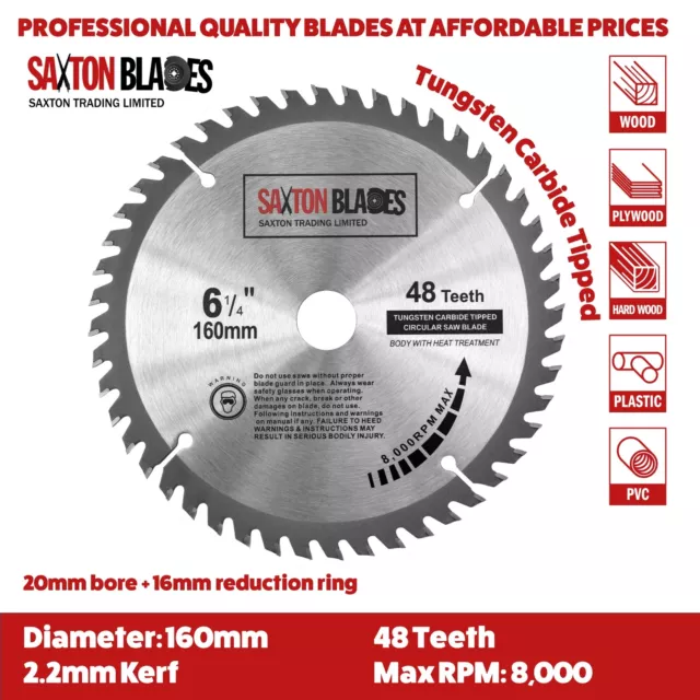 Saxton TCT Circular Wood Saw Blade 160mm x 20mm x 48T fits Festool Makita Bosch 2