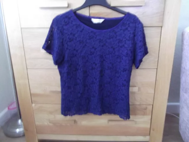 Ladies top, navy blue lace, short sleeved top from Bonmarche size 16