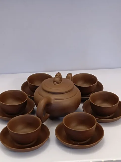 Zisha Yixing Style Clay Mini Chinese Oriental Teapot Set - Cups Saucers x 6