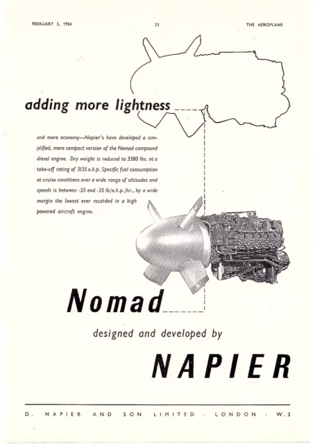 Gerahmte Flugzeugwerbung 11X8" Nomadenmotor Entworfen & Entwickelt Von Napier & Sons