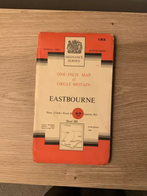 VINTAGE OS Cloth ORDNANCE SURVEY MAP : Eastbourne 1960 : Sheet 183