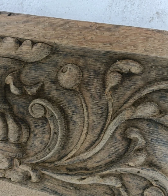Antique French hand Carved Wooden Door Panel Pediment Reclaimed Architectural Fl 3