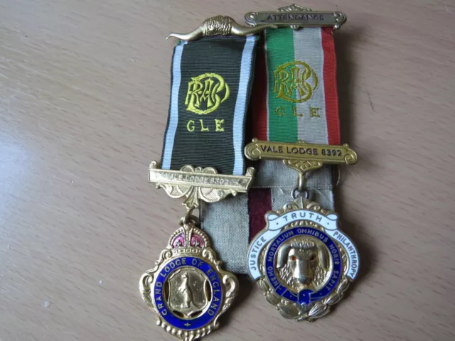 Two Royal Antediluvian Order of Buffaloes (ROAB) medals mounted on card.