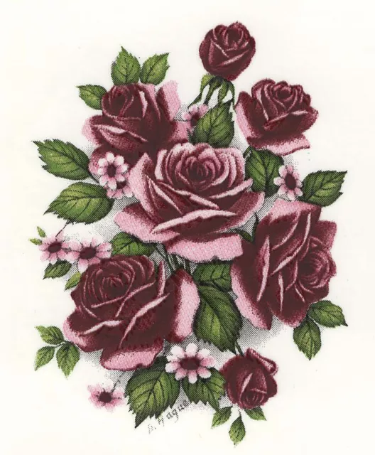 Ramo de flores rosa borgoña 4 calcomanías de cerámica tobogán de 2-1/2"" X 1-3/4"" Bx