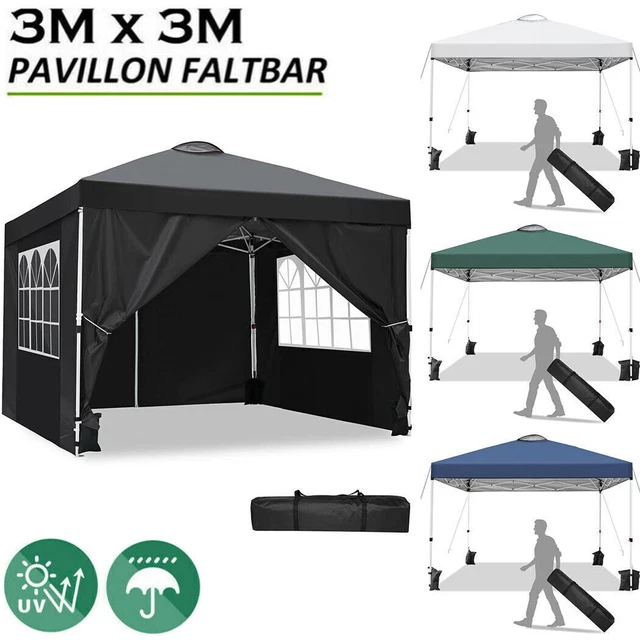 Pavillon 3x3m Faltpavillon Popup Partyzelt Gartenzelt Wasserdicht Zelt UV-Schutz