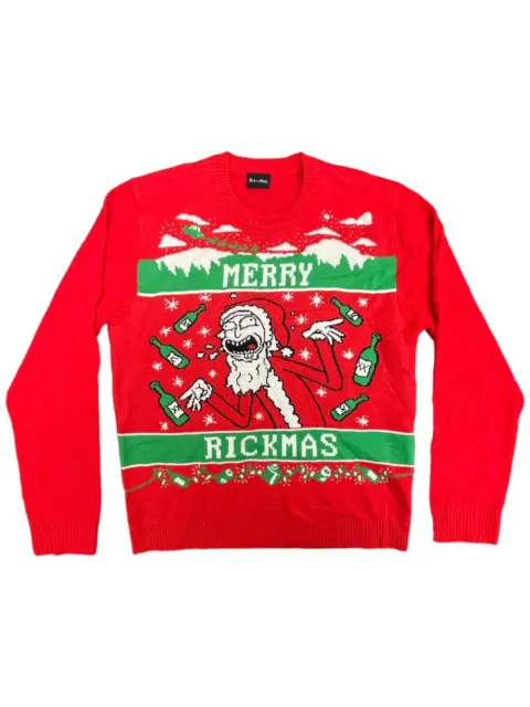 Rick & Morty Ugly Christmas Sweater Mens Large 'Merry Rickmas' Adult Swim