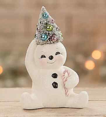 Bethany Lowe Christmas Pastel Candy Cane Snowman w/ Bottlebrush Tree ~  TL1356