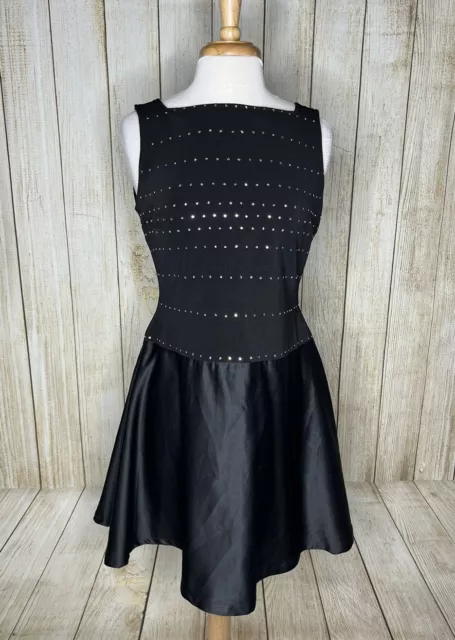 Tadashi Shoji Vintage Black Rhinestone Fit Flare Dress Size 12 Y2K Lycra Nylon