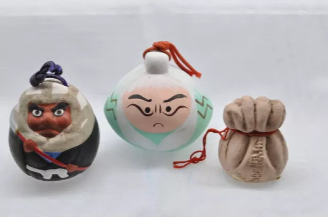 Campana de arcilla japonesa Cerámica Dorei Vintage Hina muñeca Benkei bolso...