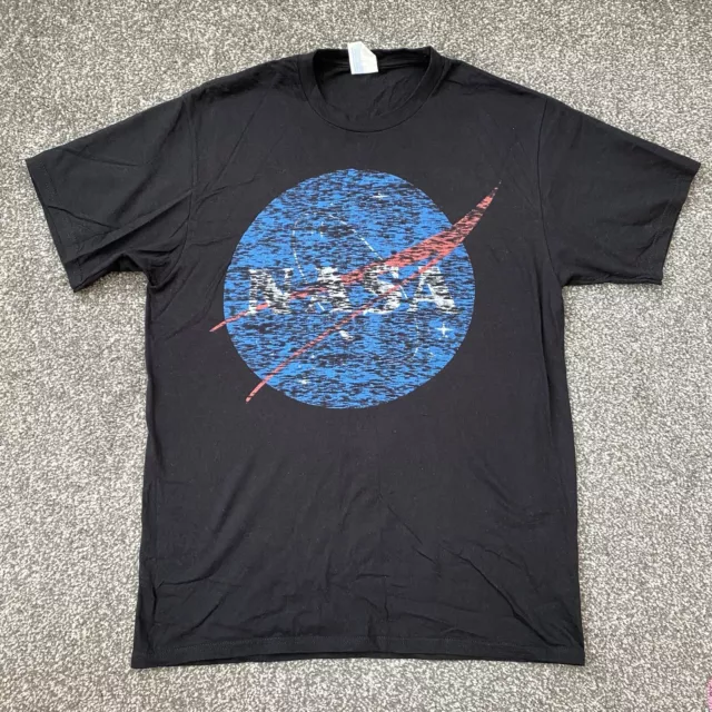 Mens Port & Company Distressed NASA Logo Graphic Black T-Shirt - Size Medium