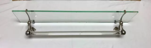 Antique Nickel Brass 30" Glass Shelf 24" Towel Bar Art Brass Co N.Y Old 1473-23B