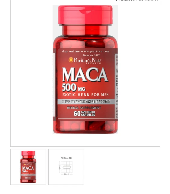 Puritan's Pride Maca 500 mg hierba para hombre 60 cápsulas rápidas 07/25