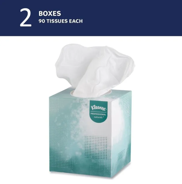 2x Boxes of Kleenex Naturals Facial Tissue, 2-Ply, White, 90 Sheets/Box (21272)